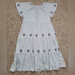 Madewell Embroidered Flutter Sleeve Tiered Midi Dress Floral Blue Size Small